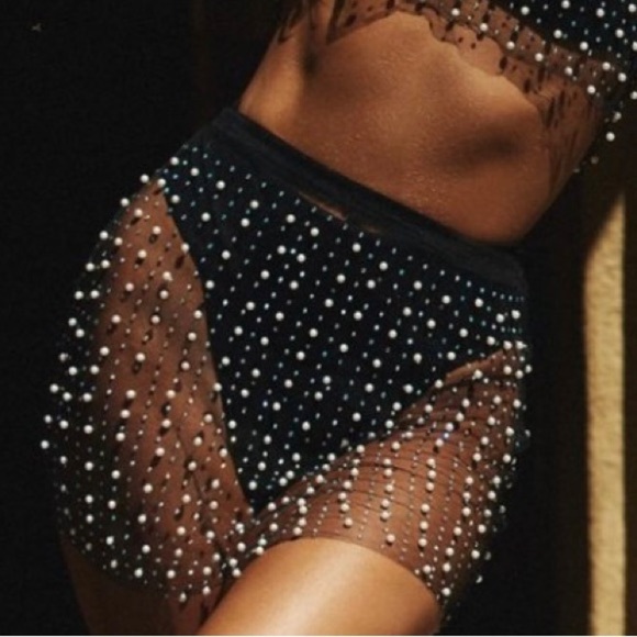 Beach Bunny Mesh ‘Glitzy Girl’ Pearl Rhinestone Skirt no tags XS-S swim coverup - Picture 1 of 8